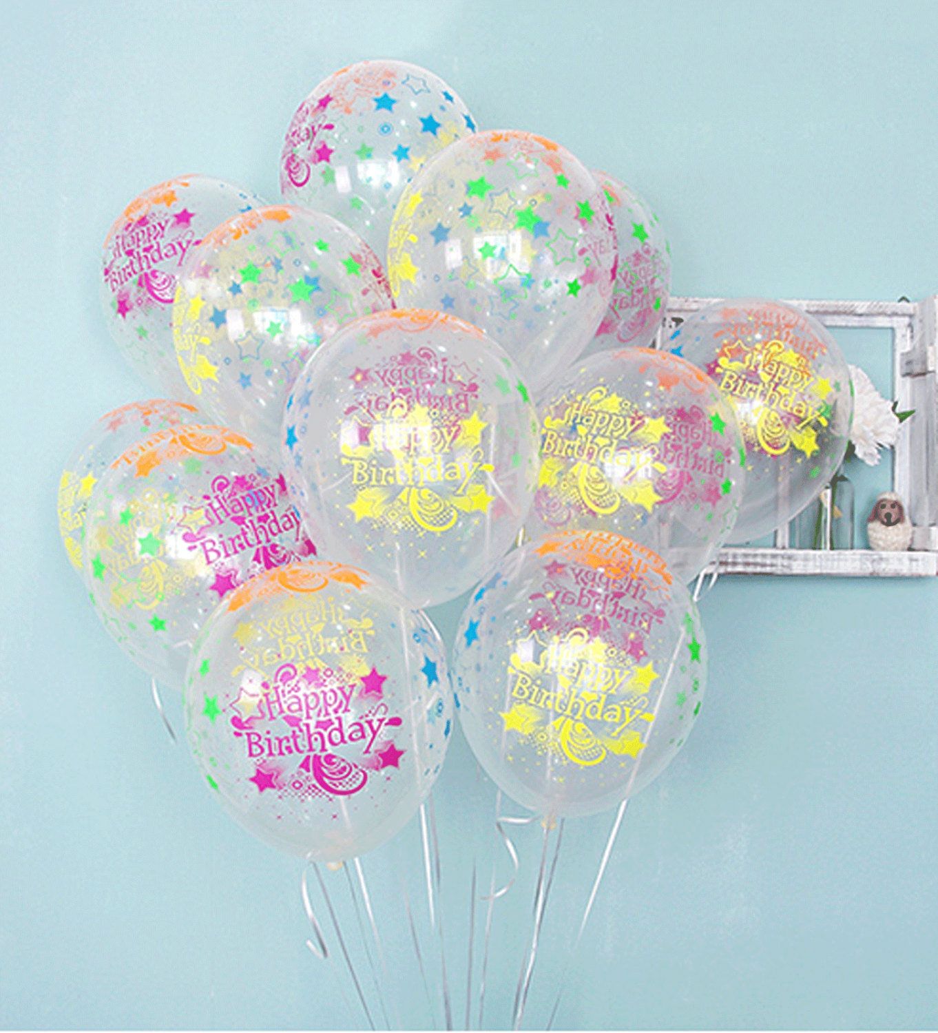 Printed Happy Birthday Latex Balloons_Multi-Color & Transparent